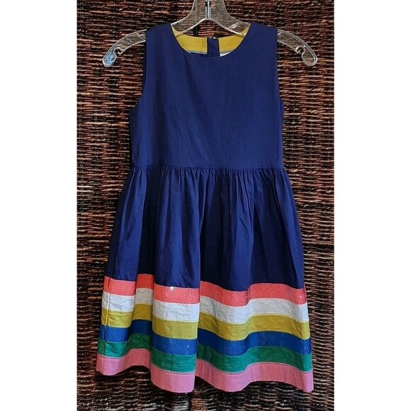 Mini Boden Sequin Tank Dress Girls 9-10 Blue Rainbow Striped Colorblock Preppy - Picture 1 of 8